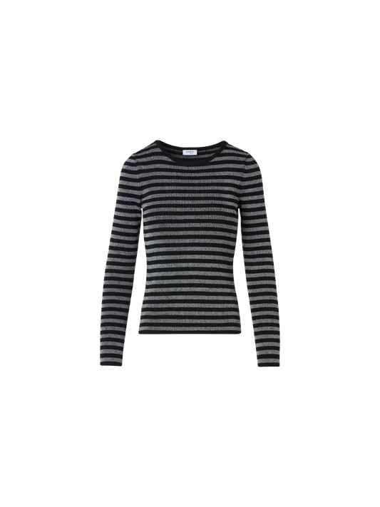 Designer Pullover aus Merinowolle mit metallischem Glanz - Schwarz - Silber