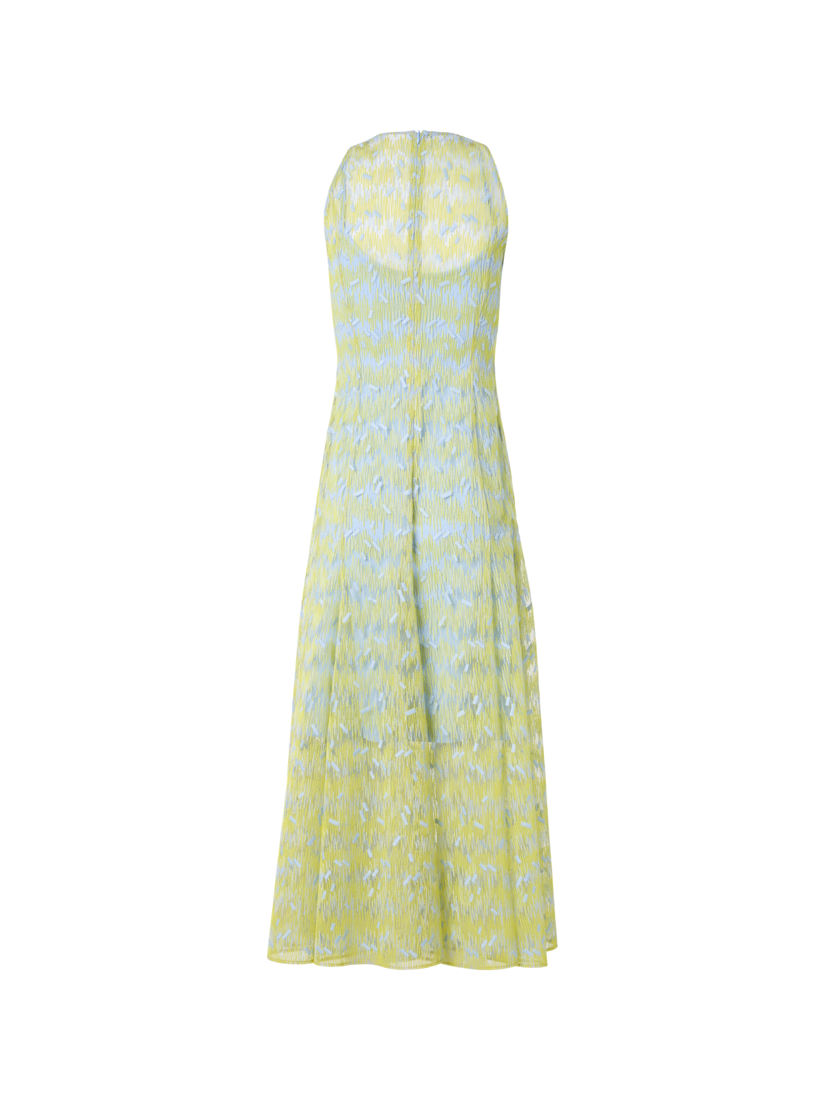 Designer Transparentes ausgestelltes Midikleid mit Scribble-Dot-Stickerei - Blau - Gelb