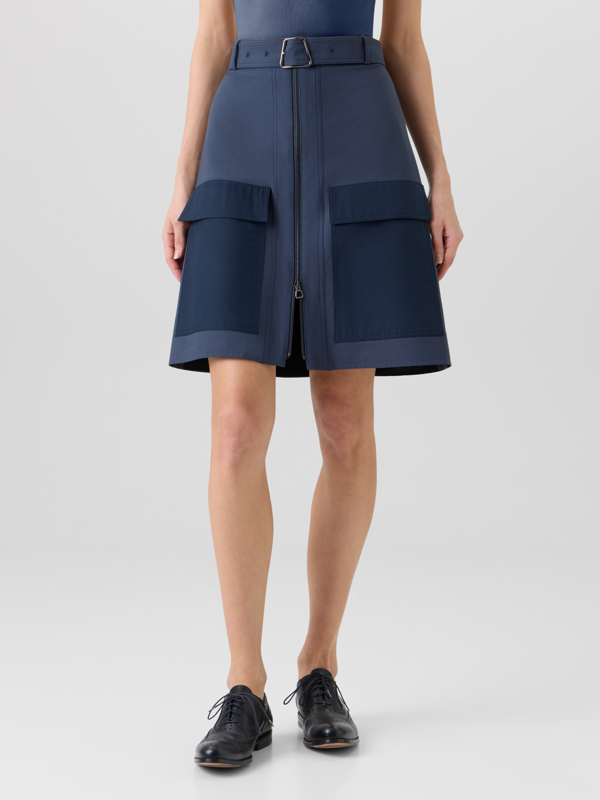 Designer Bleistiftrock aus Baumwoll-Doubleface - Blau 