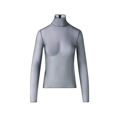 Transparentes Stretch-Tüll-Top mit Stehkragen