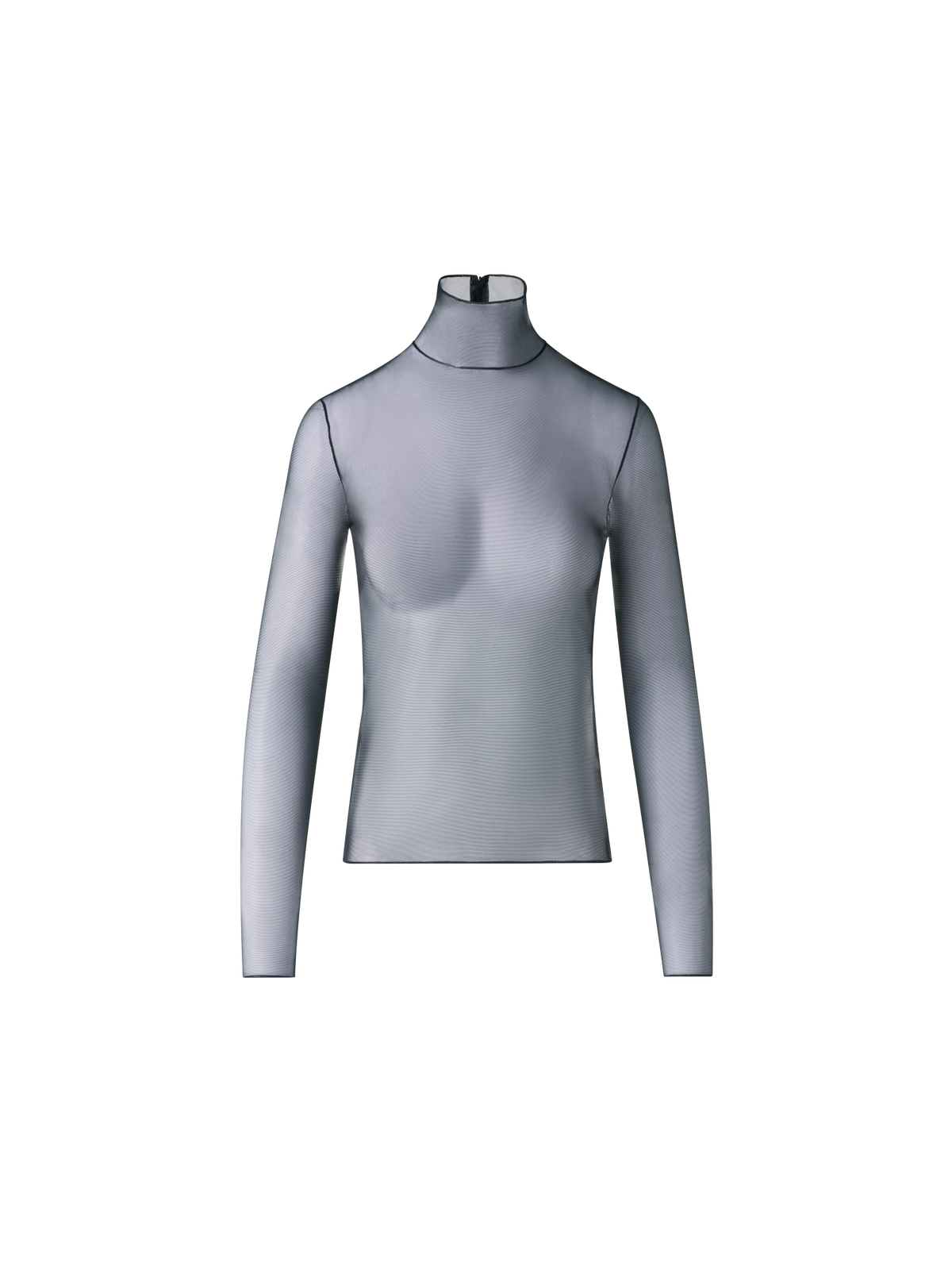 Designer Transparentes Stretch-Tüll-Top mit Stehkragen - Schwarz