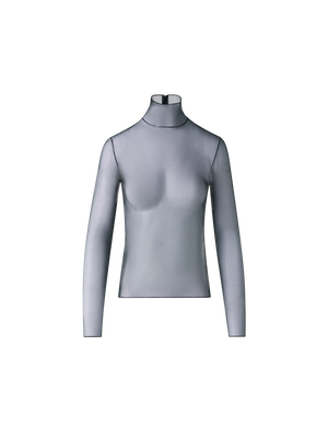 Designer Transparentes Stretch-Tüll-Top mit Stehkragen - Schwarz