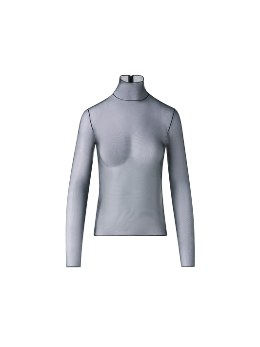 Designer Transparentes Stretch-Tüll-Top mit Stehkragen - Schwarz
