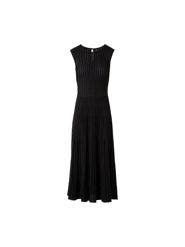 Designer Strickkleid mit goldenen Lurex-Streifen - Schwarz - Gold