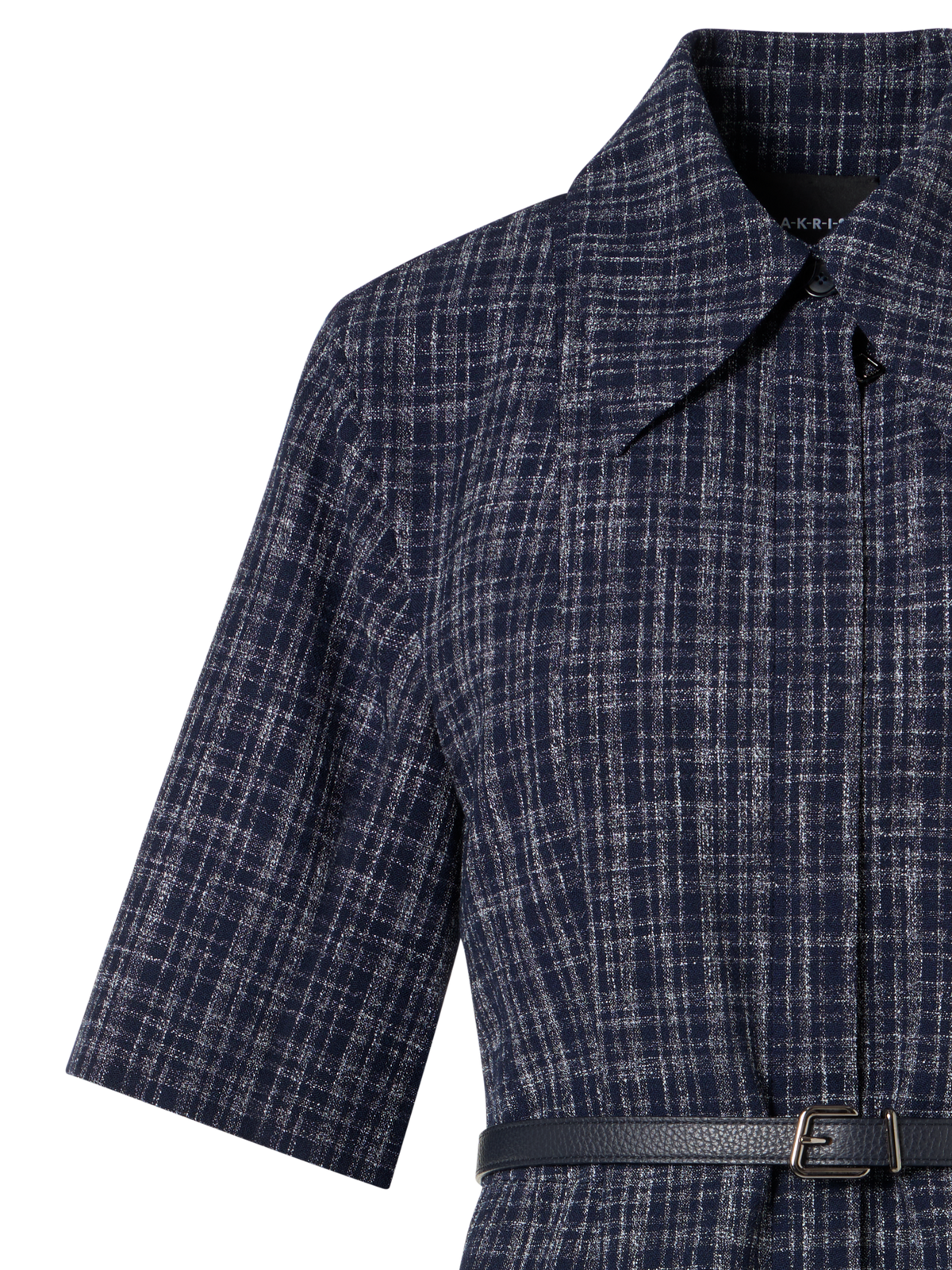 Designer Kurzärmeliges Hemdblusenkleid aus Woll-Viskose-Tweed - Blau