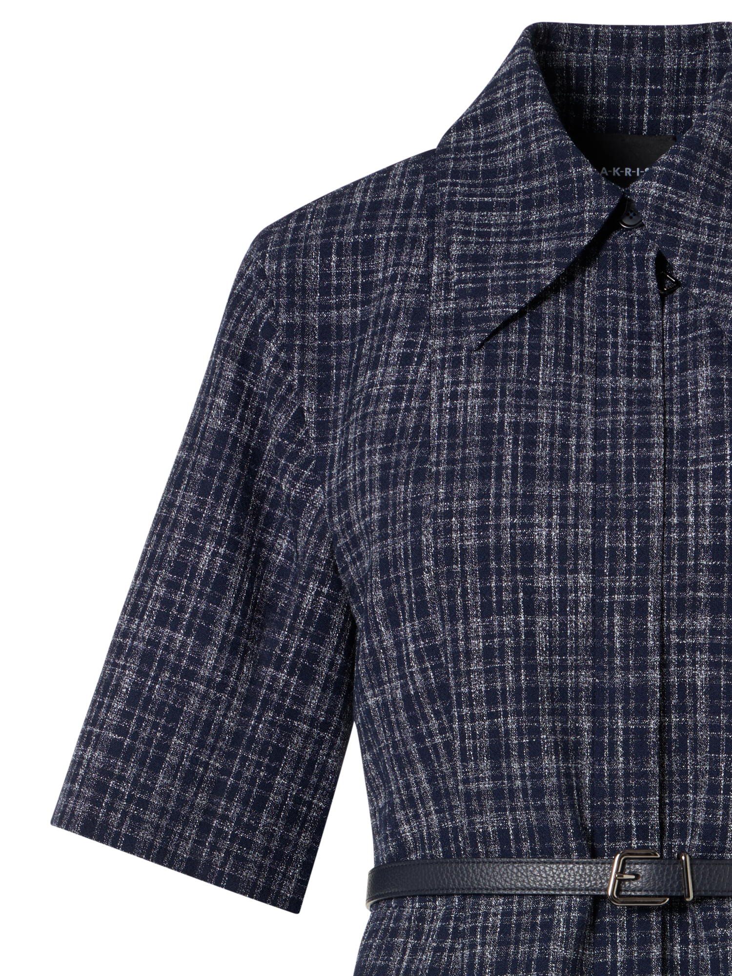 Designer Kurzärmeliges Hemdblusenkleid aus Woll-Viskose-Tweed - Blau