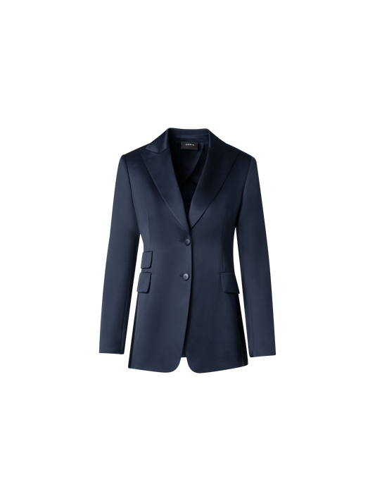 Designer Lange Blazer-Jacke aus Seiden-Gabardine - Dunkelblau