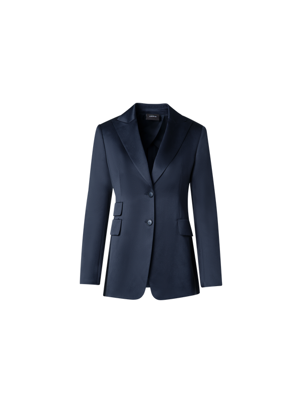 Designer Lange Blazer-Jacke aus Seiden-Gabardine - Dunkelblau