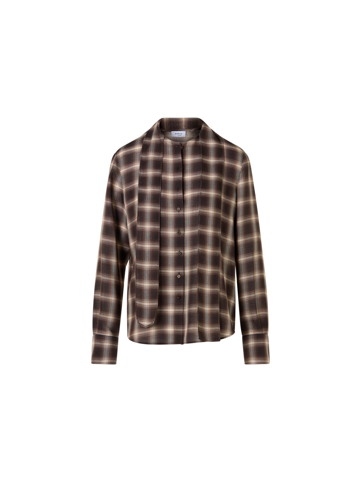 Designer Karierte Bluse in Woll-Shelley mit Schleifenkragen - Braun - Bunt