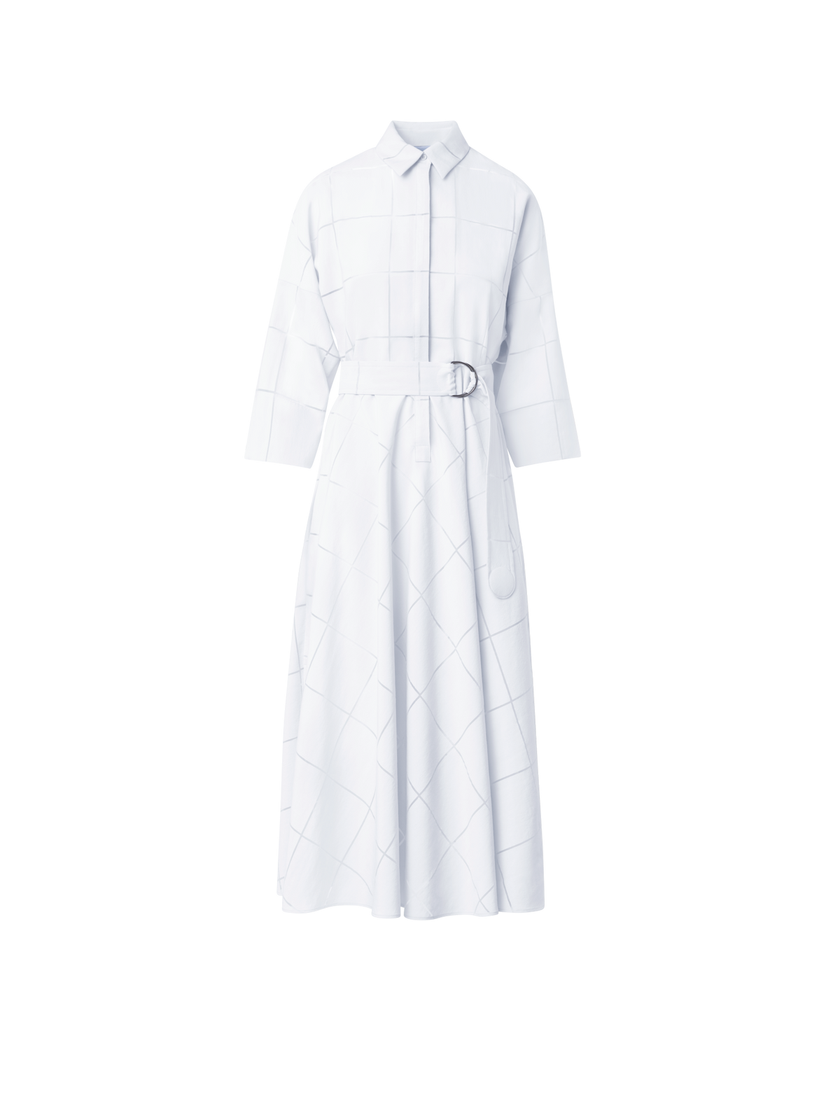 Designer Fit & Flare Midi-Blusenkleid in Window-Karo - Ecru - Weiss