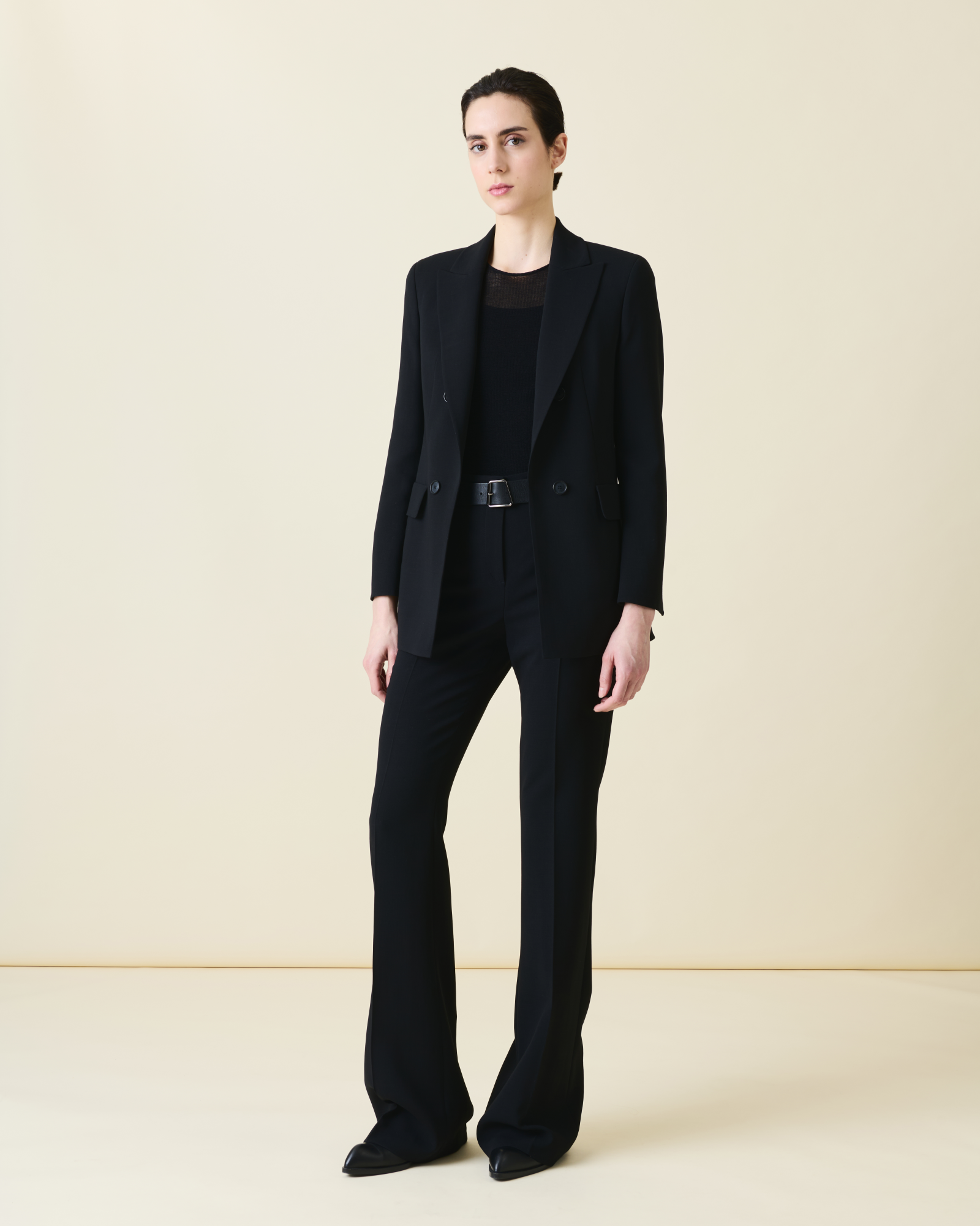 Designer Bootcut Hose aus Woll-Doubleface - Schwarz 