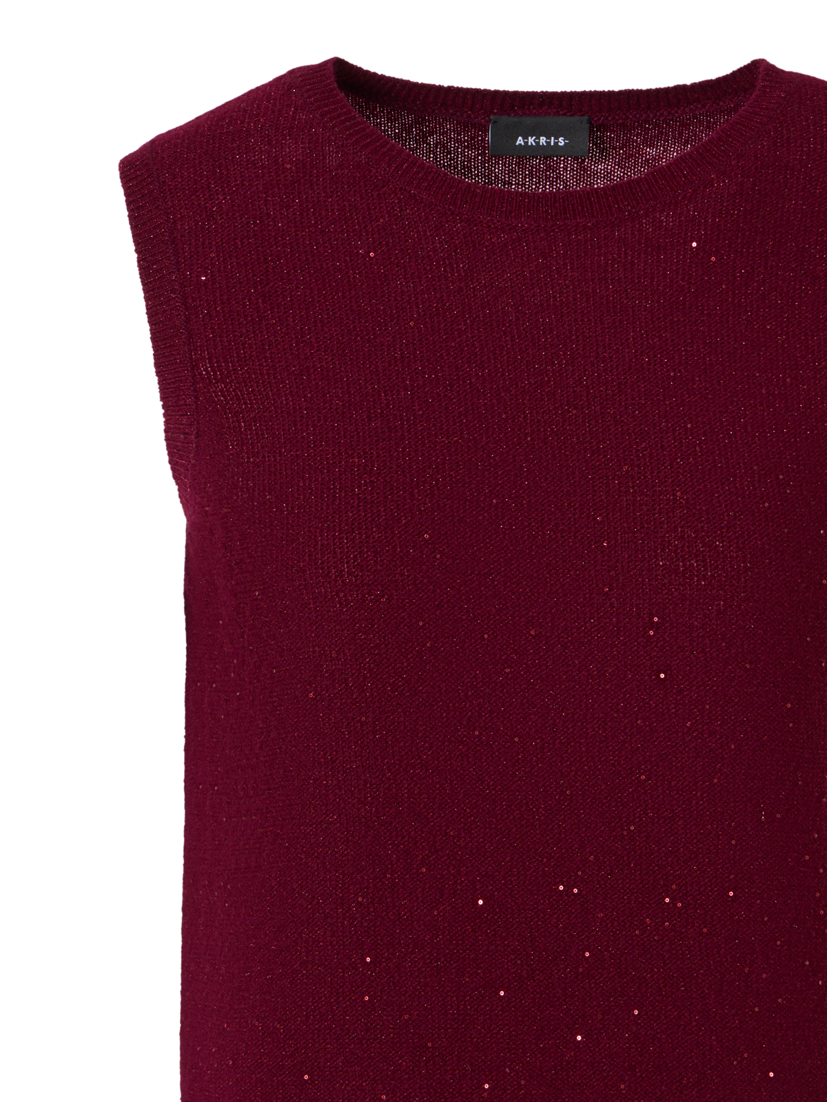Designer Ärmelloses Top aus Kaschmir-Lamé mit Pailletten - Weinrot - Rot