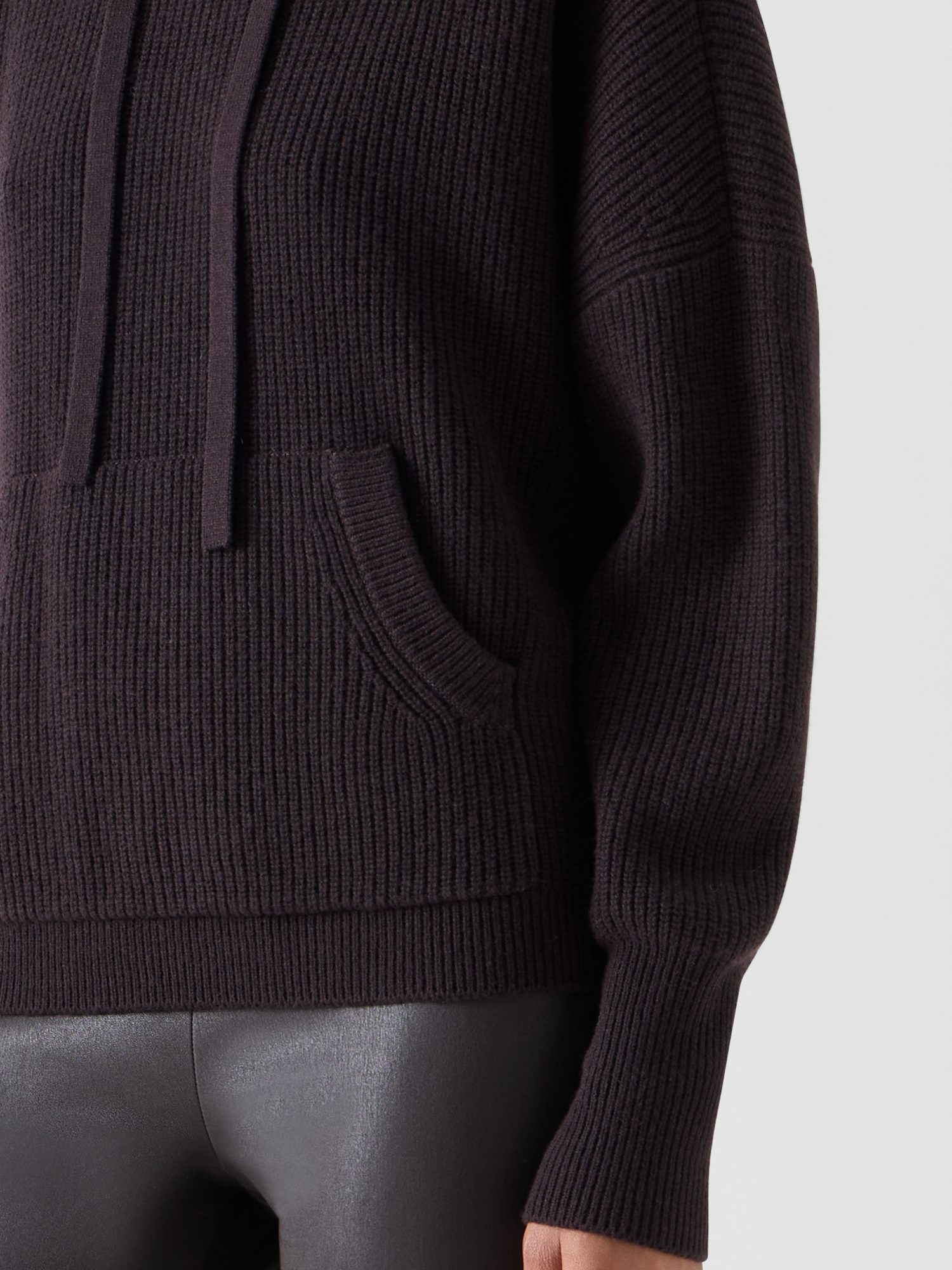 Designer Wolle-Kaschmir Hoodie mit Fronttasche - Braun 