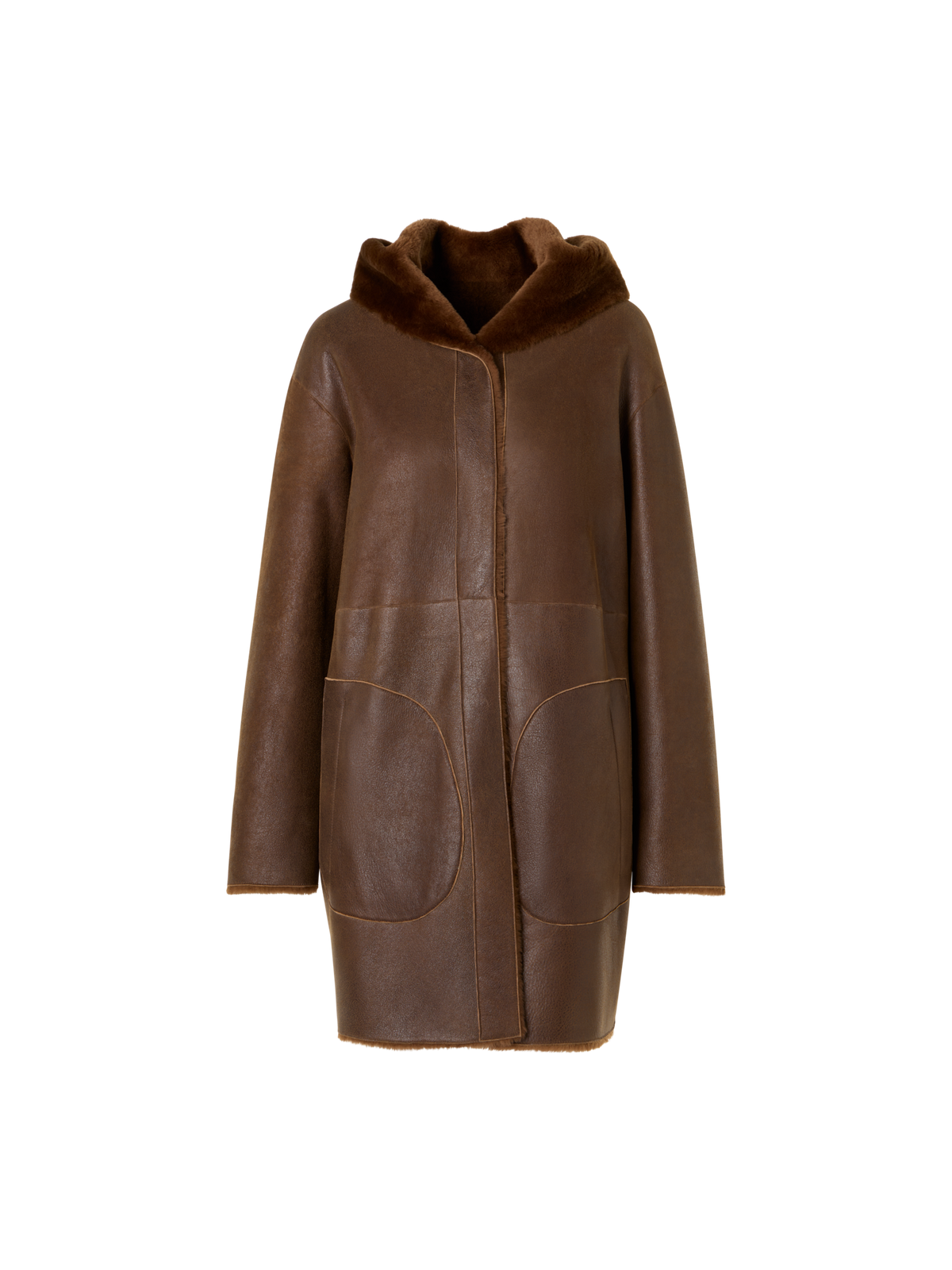 Designer Oversize-Wendeparka aus Lammfell mit Kapuze - Braun