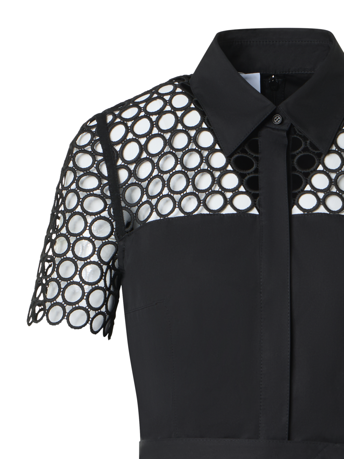 Designer Baumwoll-Midikleid mit Ösen-Guipure - Schwarz