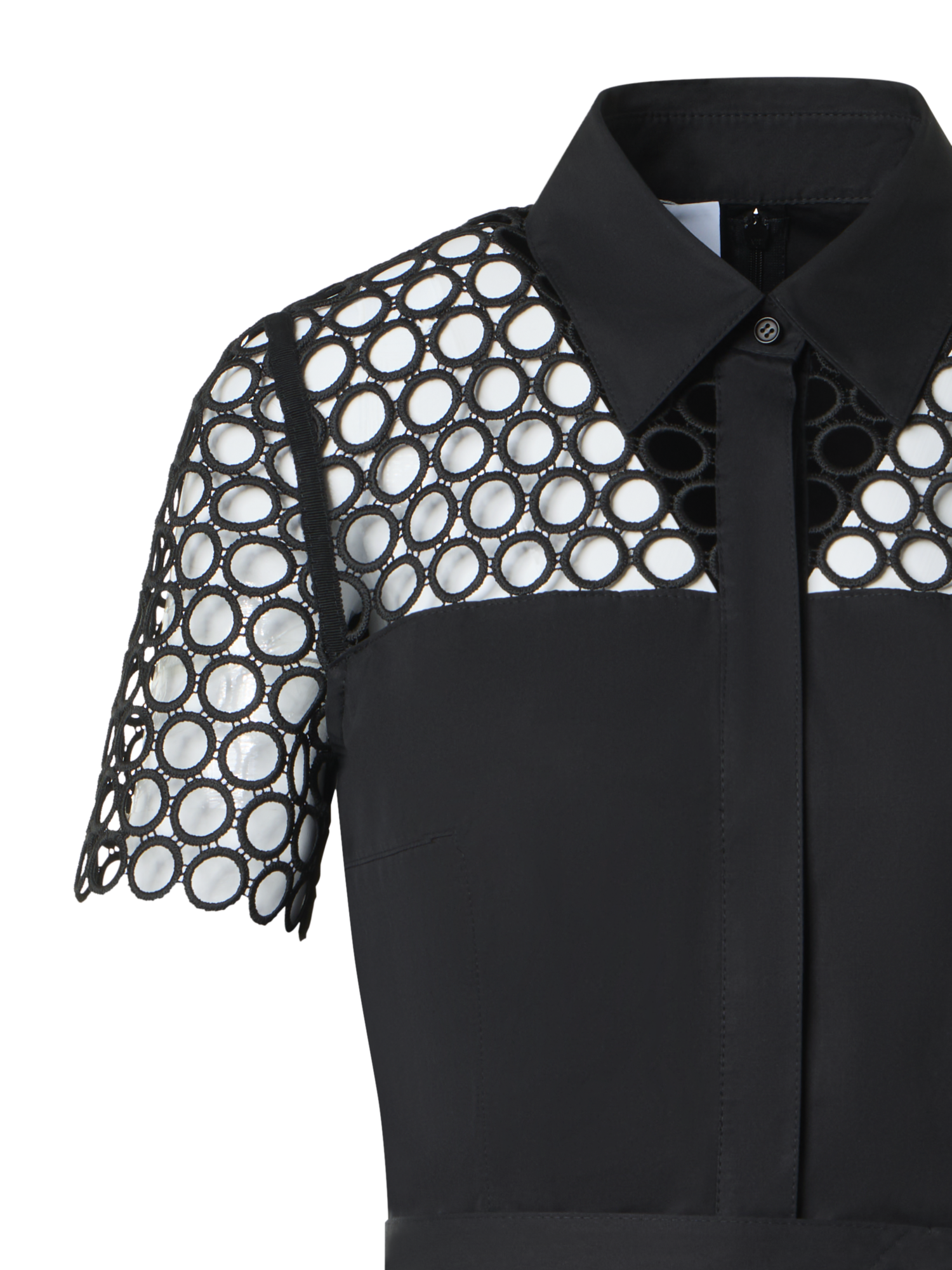 Designer Baumwoll-Midikleid mit Ösen-Guipure - Schwarz