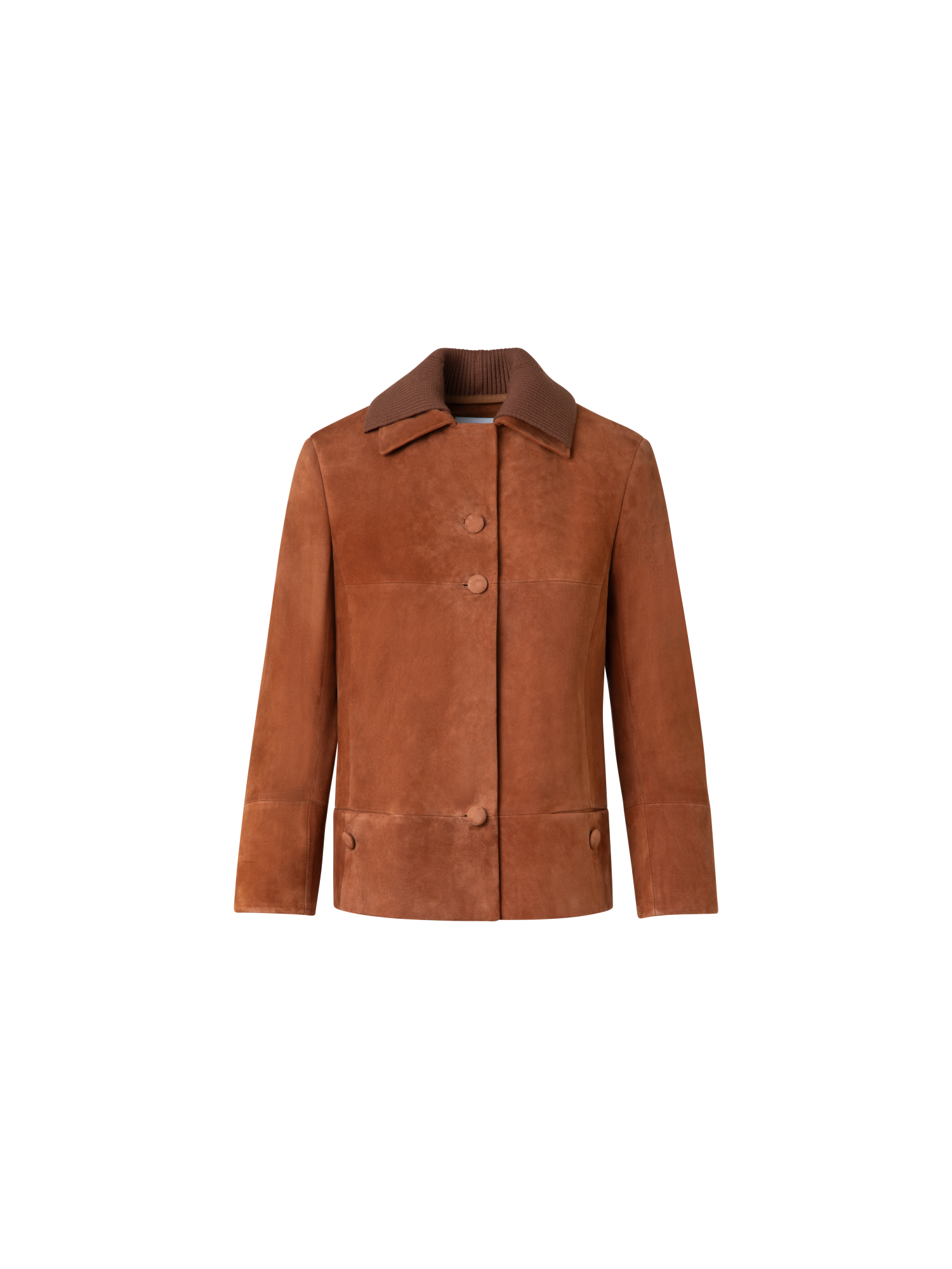 Designer Kurze Lederjacke mit Strickkragen - Braun