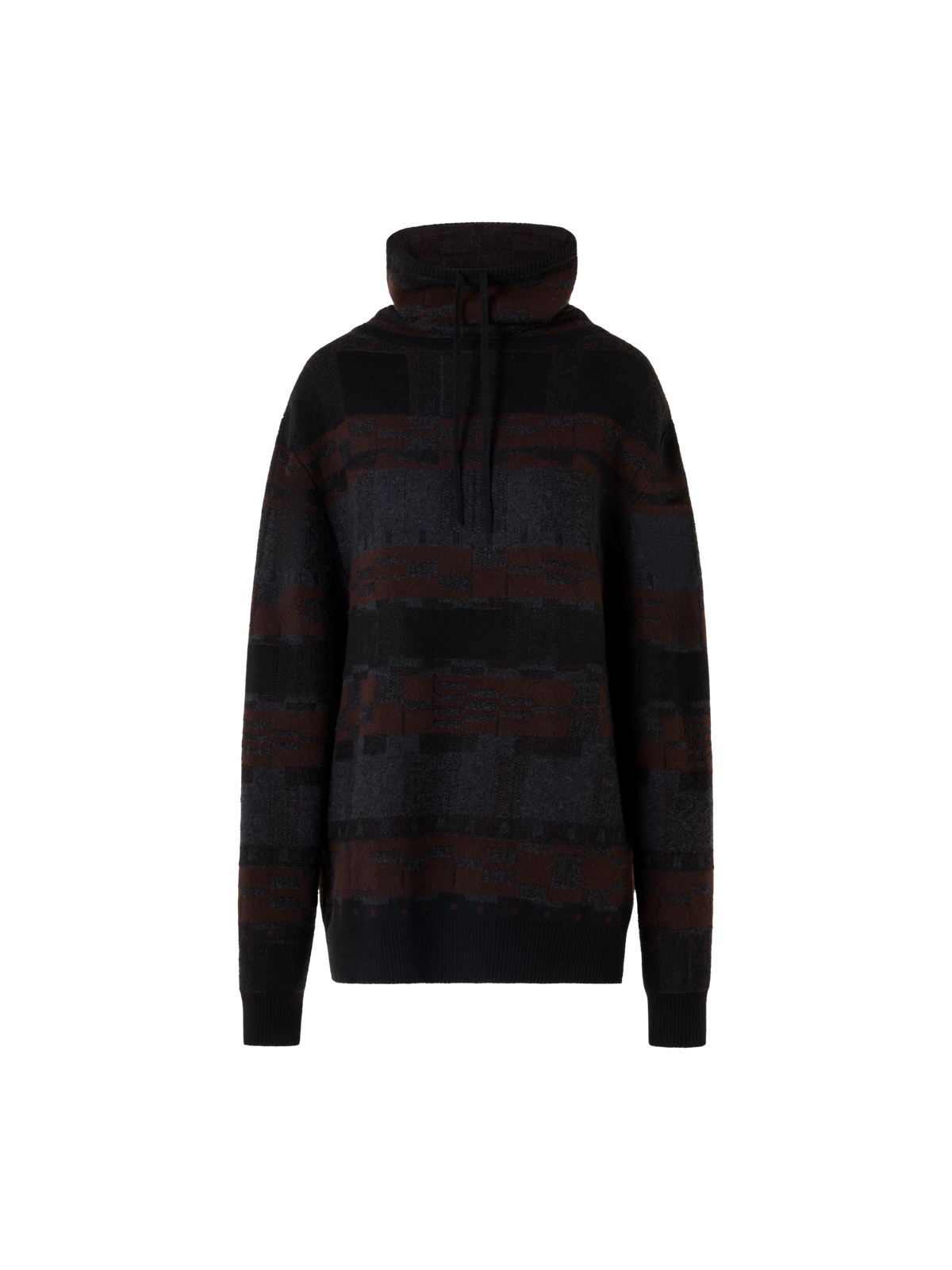 Designer Oversize-Pullover aus Kaschmir-Jacquard mit Tunnelzug - Braun - Schwarz