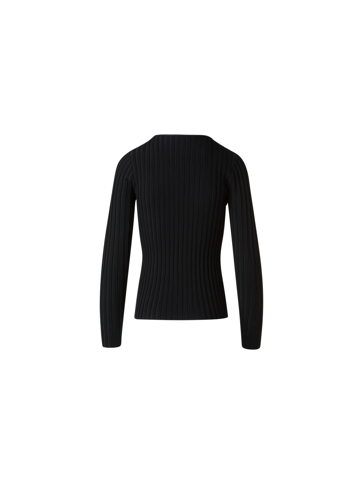 Designer Merino Wolle Rippenstrick Pullover - Schwarz