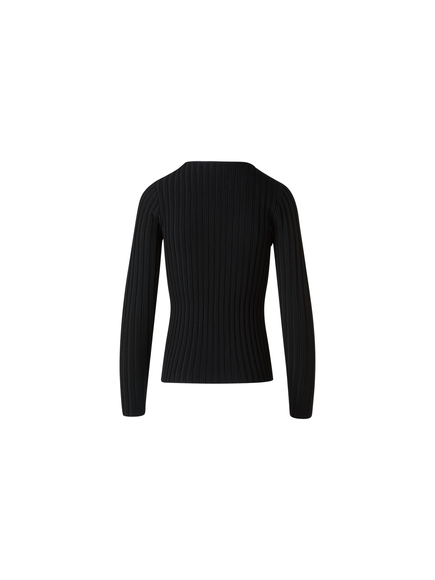 Designer Merino Wolle Rippenstrick Pullover - Schwarz