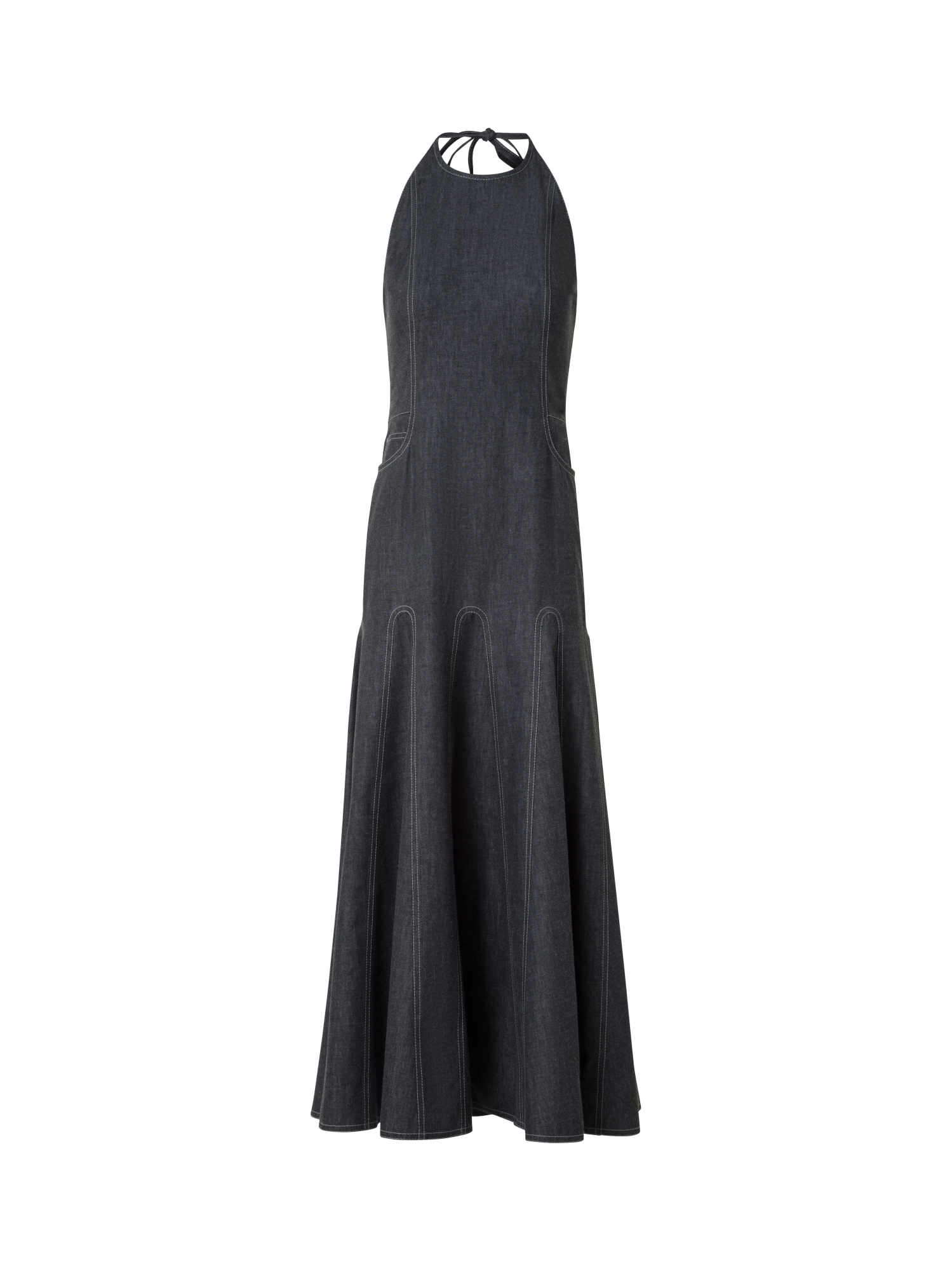 Designer Midi-Denim-Halterkleid - Schwarz