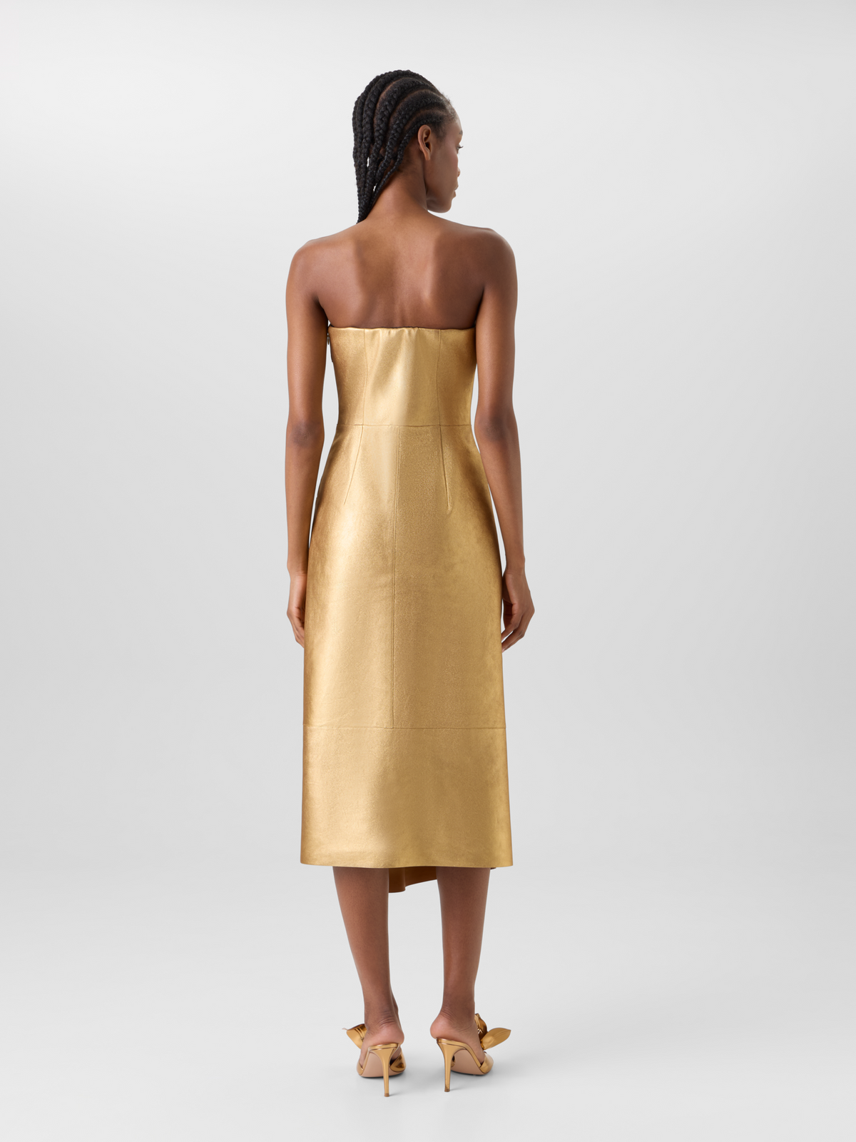 Designer Bustier-Robe aus Lamé-Leder mit Drapierung vorne - Gold 