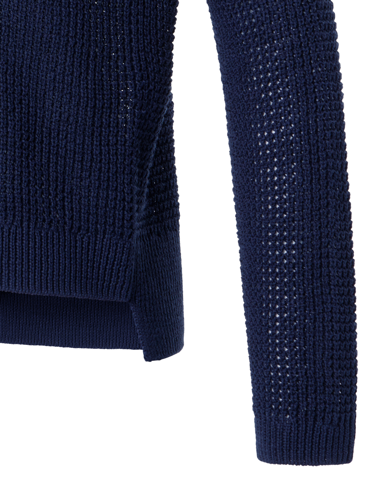 Designer Off-Shoulder-Pullover aus Leinen-Baumwolle mit V-Ausschnitt - Dunkelblau - Blau