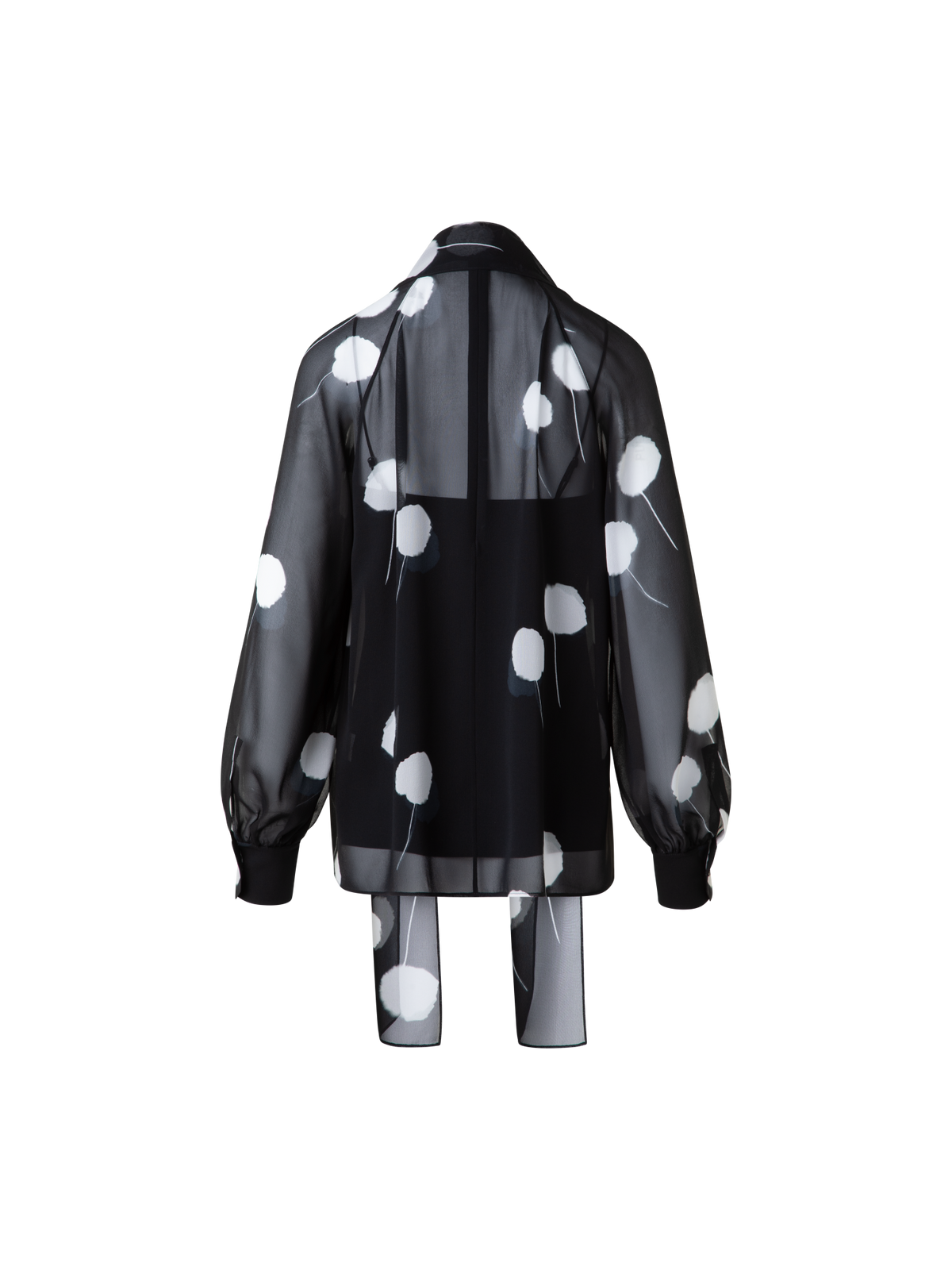 Designer Seidenbluse mit Schleife und Dandelion Druck - Schwarz - Bunt