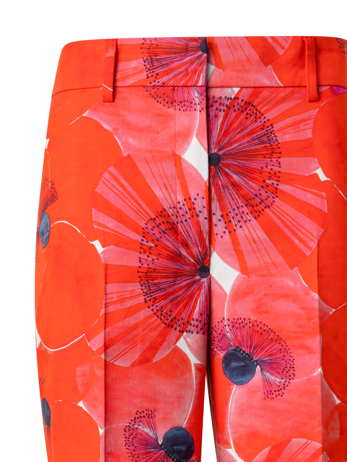 Designer Weite Hose aus Baumwollseide mit Poppy Druck - Bunt - Rot