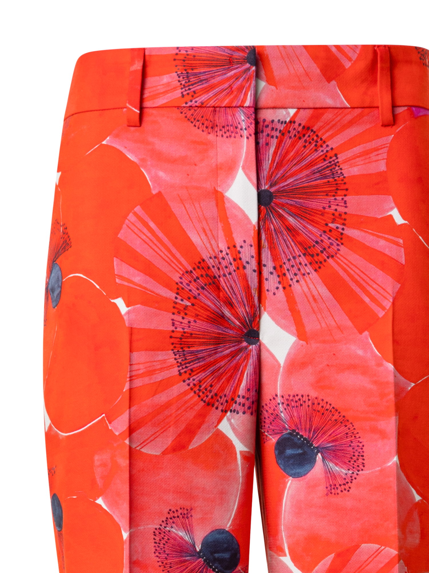 Designer Weite Hose aus Baumwollseide mit Poppy Druck - Bunt - Rot