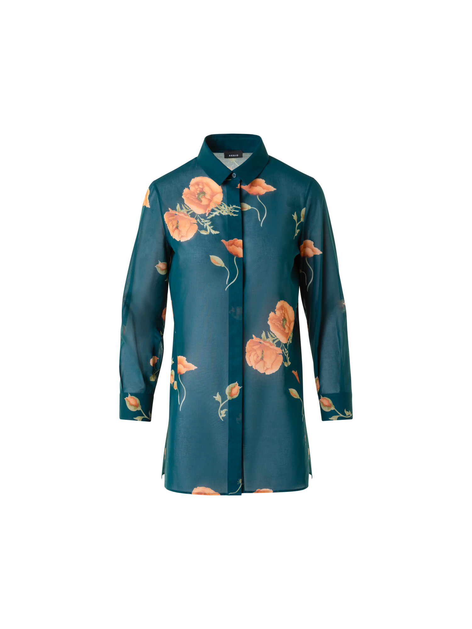 Designer Baumwoll-Tunika-Bluse mit Anemone Druck - Grün - Bunt