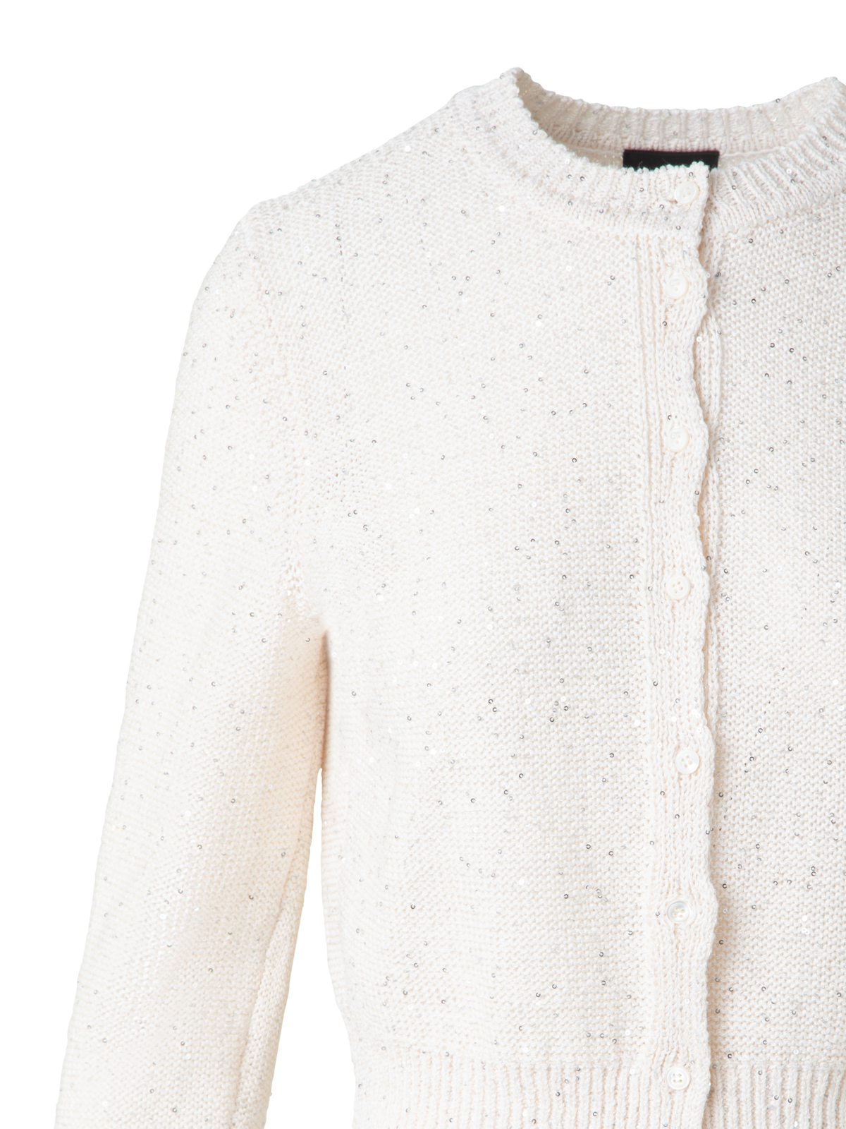 Designer Leinen-Baumwoll-Cardigan mit Micro-Pailletten - Beige