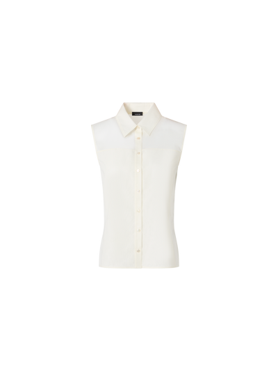 Designer Ärmellose Bluse aus Baumwollvoile - Ecru
