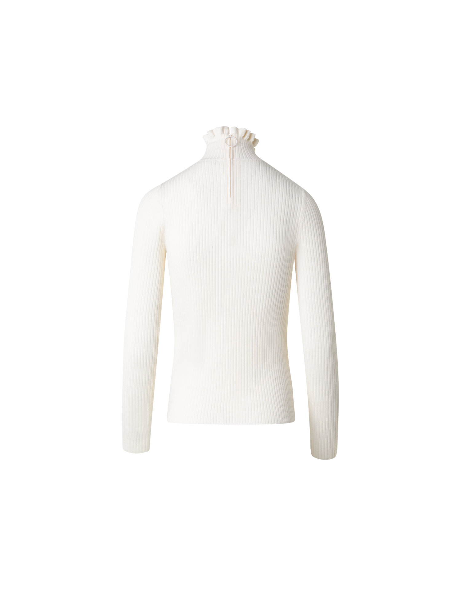 Designer Merino Strickpullover mit Rüschen-Rollkragen - Ecru - Weiss