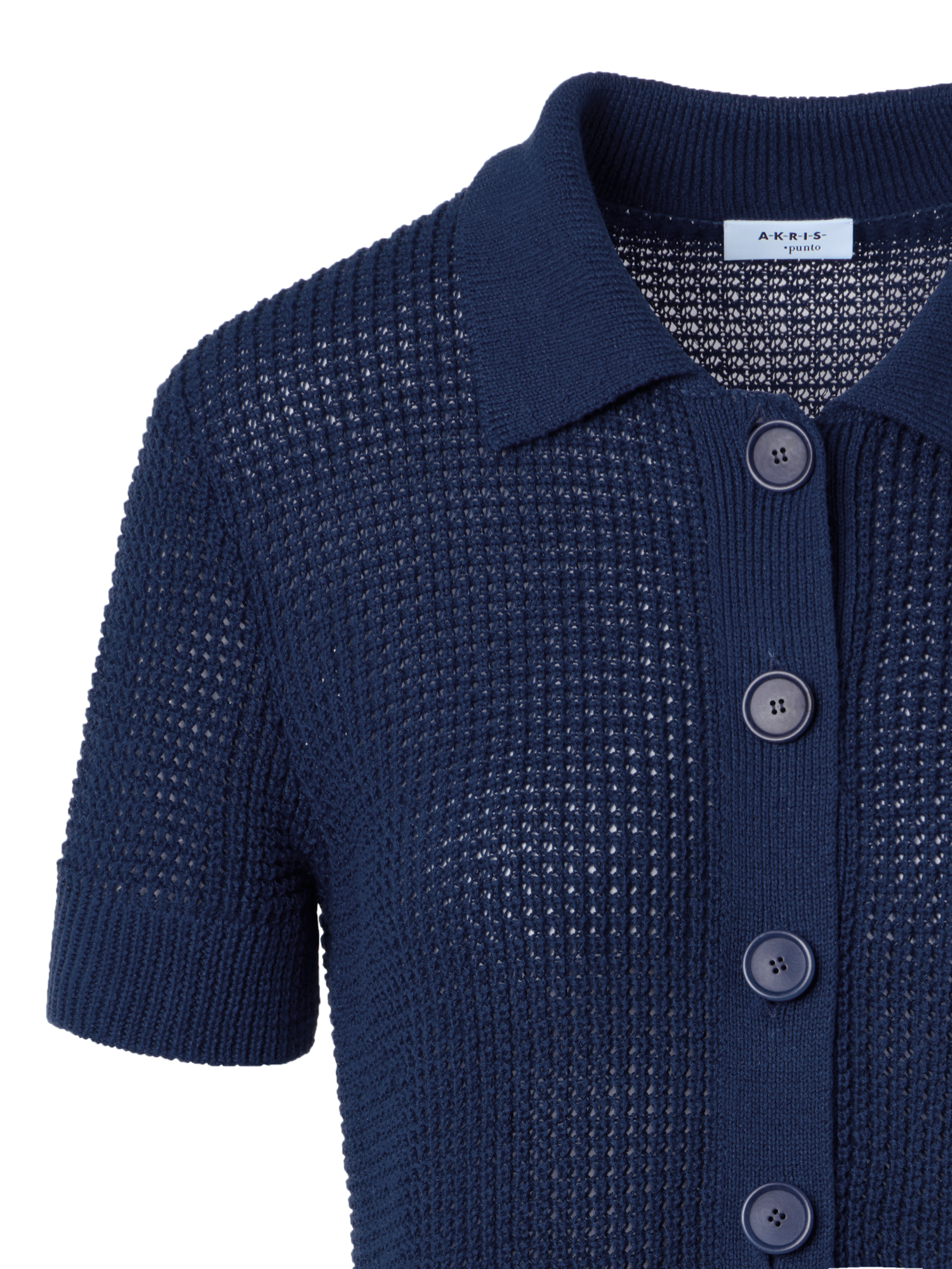 Designer Kurzärmliger Strick-Cardigan aus Leinen-Baumwolle - Dunkelblau - Blau