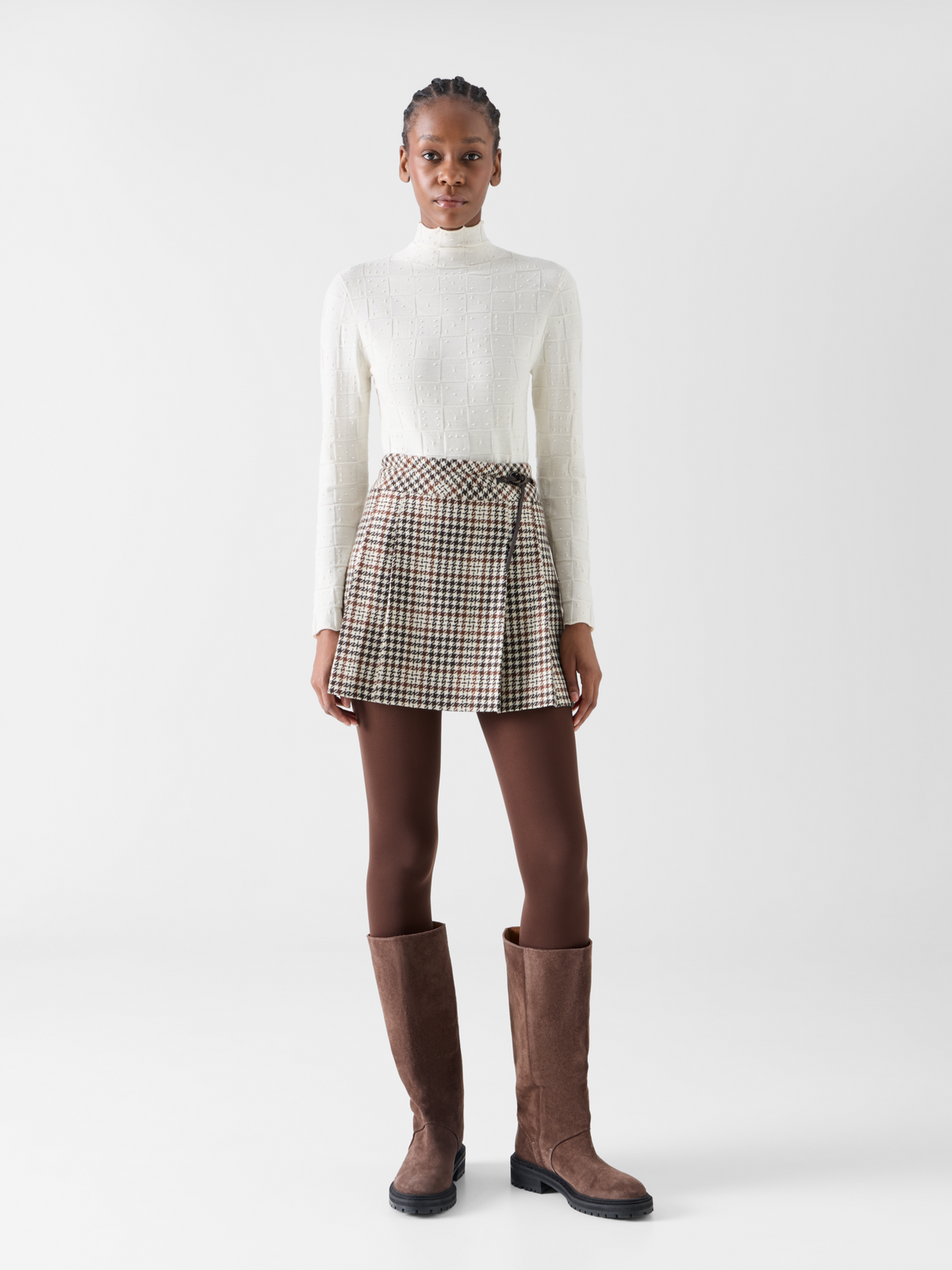 Designer Kilt-Minirock aus kariertem Tweed - Bunt - Braun 