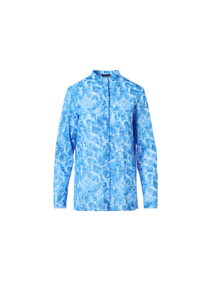 Designer Tunika-Bluse aus Baumwoll-Voile mit Whitecaps-Print - Blau