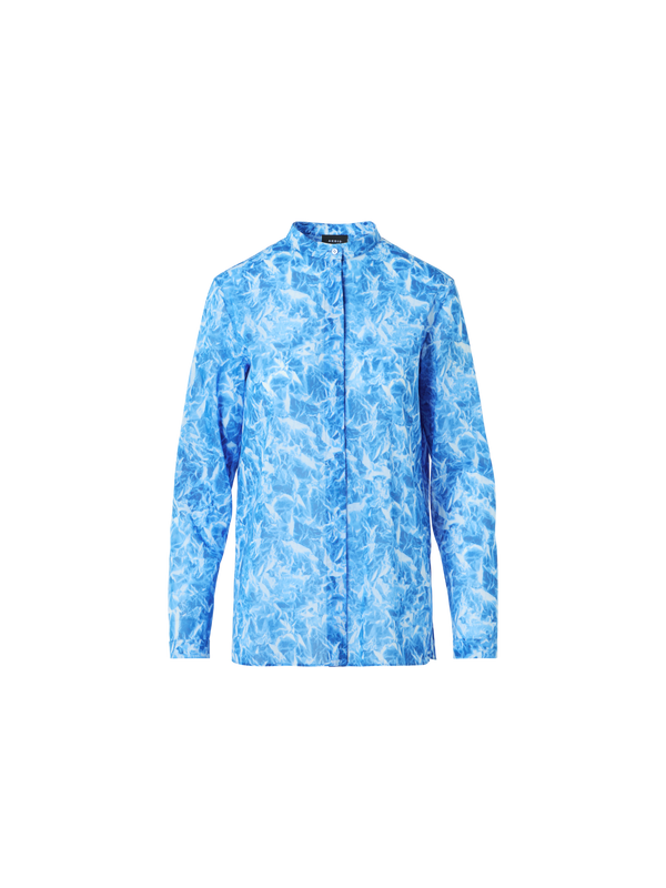 Designer Tunika-Bluse aus Baumwoll-Voile mit Whitecaps-Print - Blau