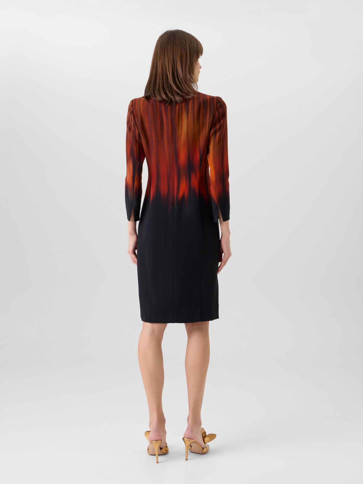 Designer Kleid aus Woll-Double-Face mit Fuego Negro Print - Schwarz - Braun - Rot - Bunt 