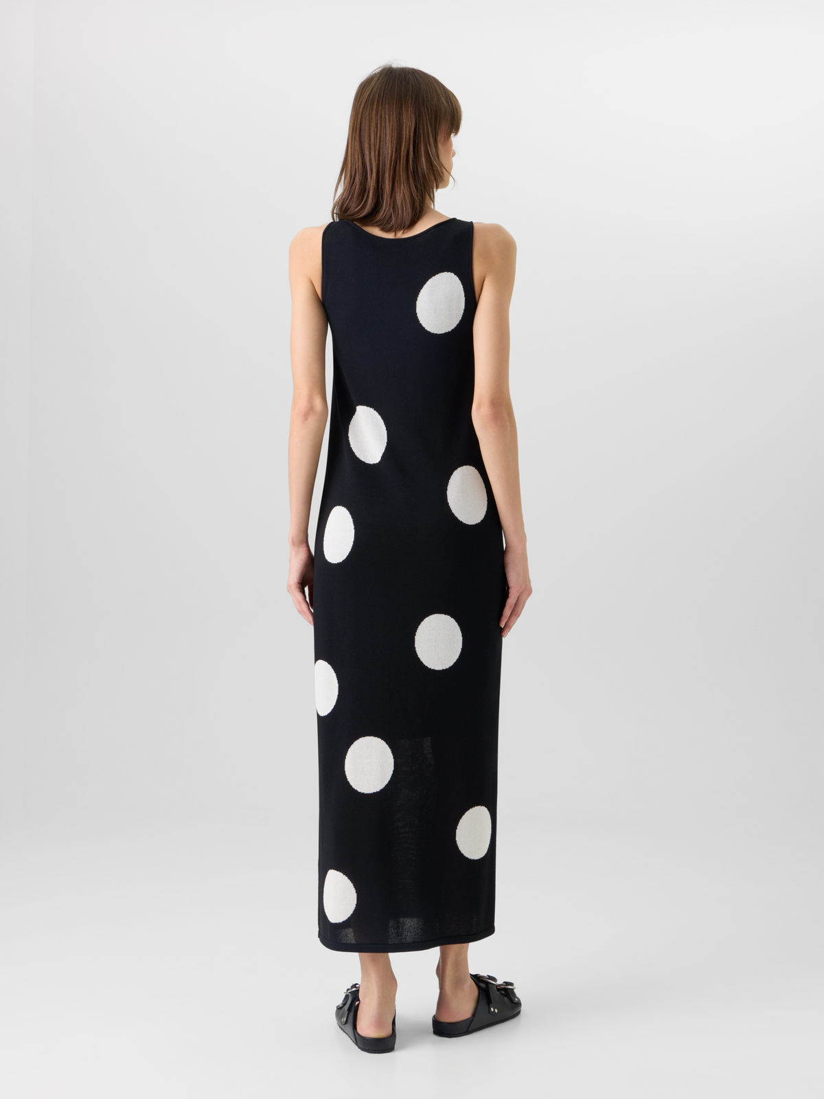 Designer Ärmelloses Midi-Strickkleid mit Punkte-Intarsie - Schwarz #editorial