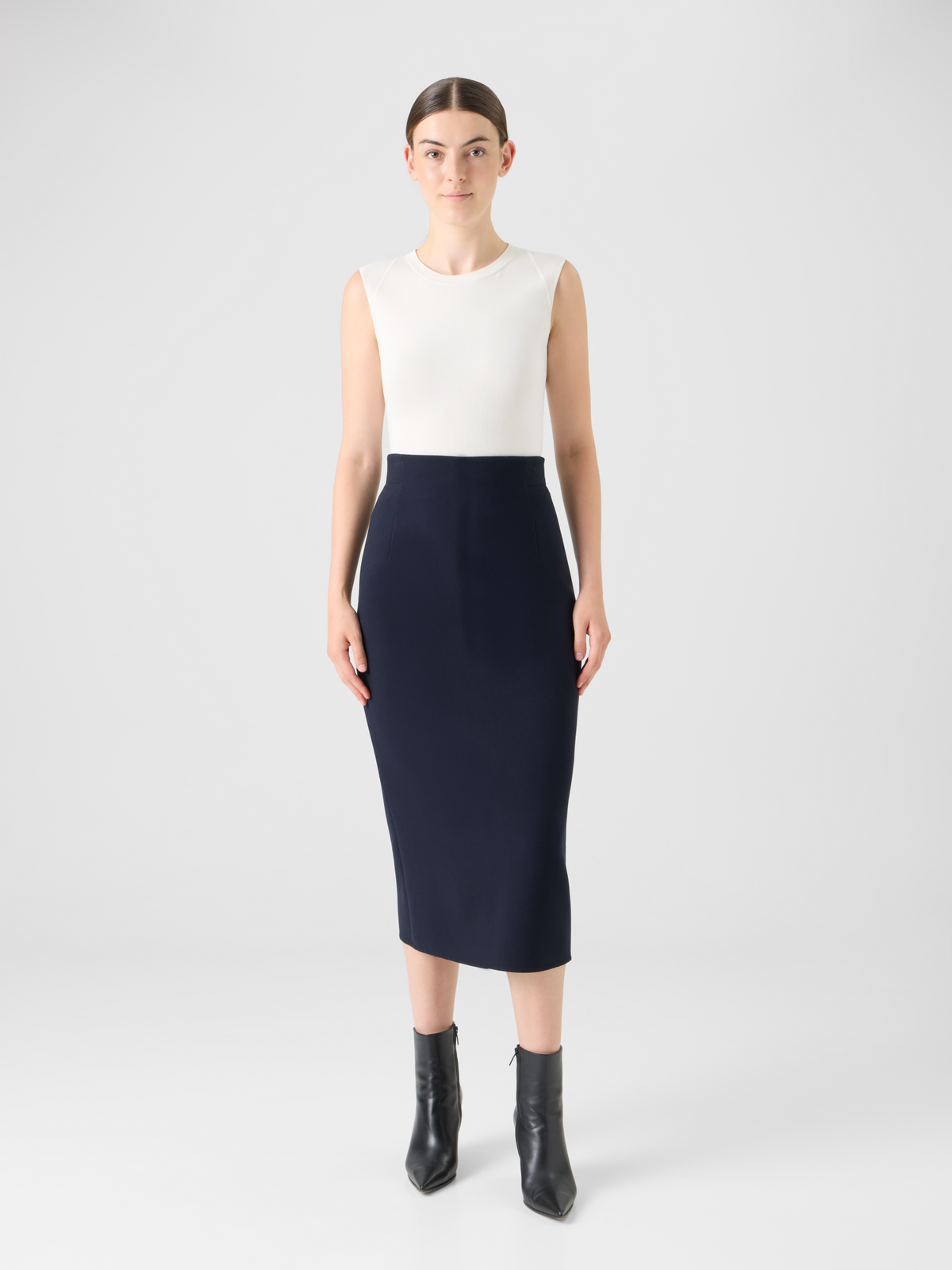 Designer Bi-Stretch Double-Face Midi-Bleistiftrock aus Wolle - Schwarz #editorial