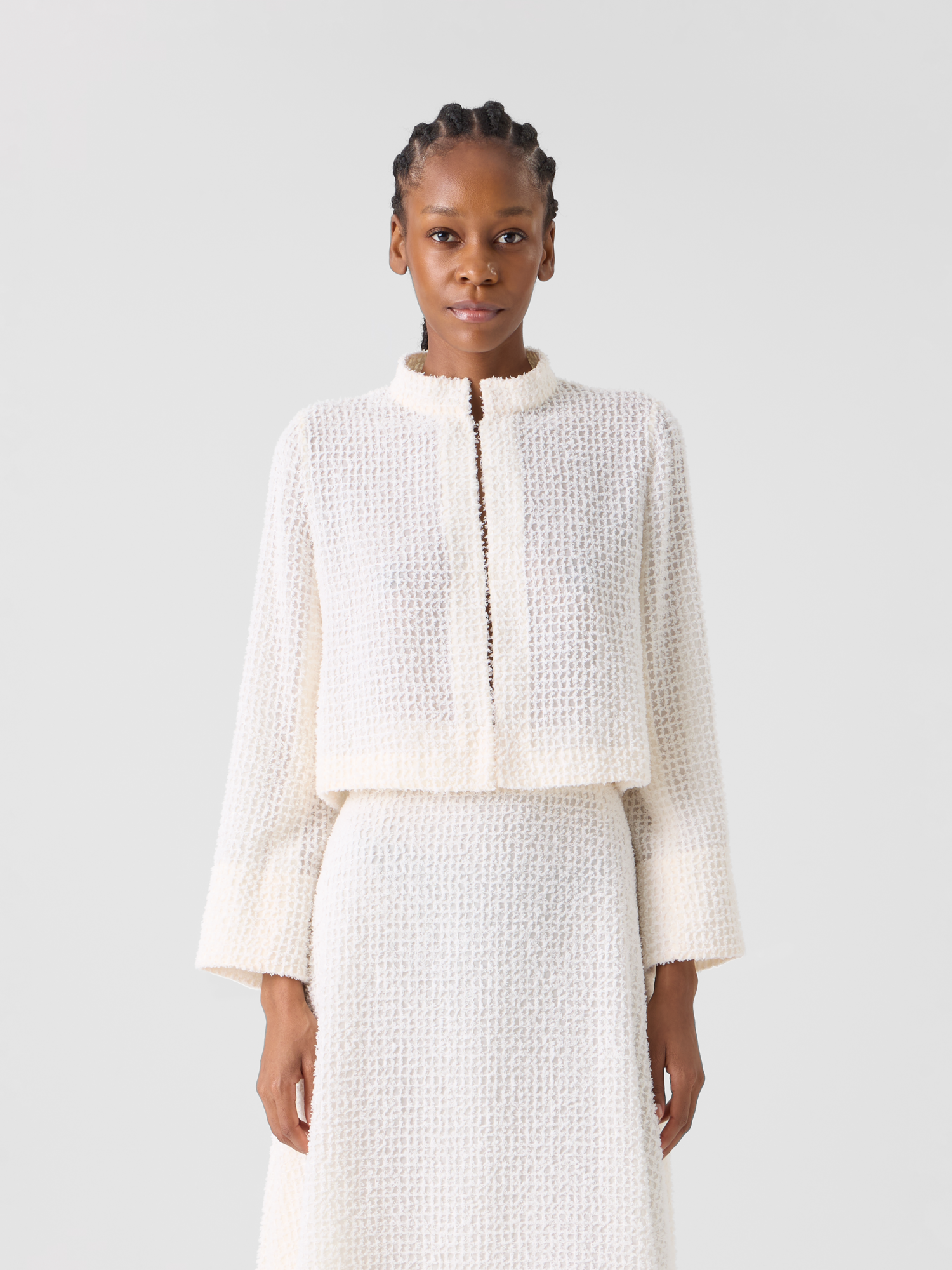 Designer Hockney Cropped Bolero-Jacke mit Fransen - Ecru 