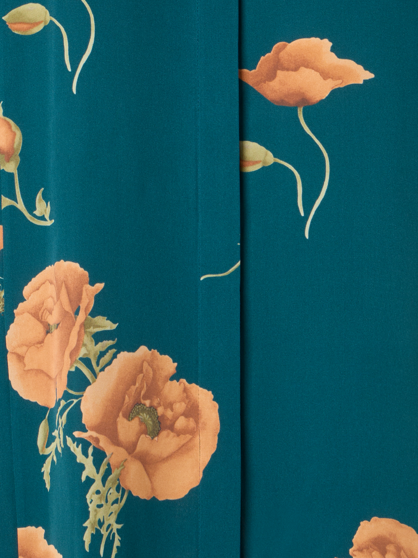 Designer Langes Tunika-Seidenkleid mit Anemone Druck - Grün - Bunt