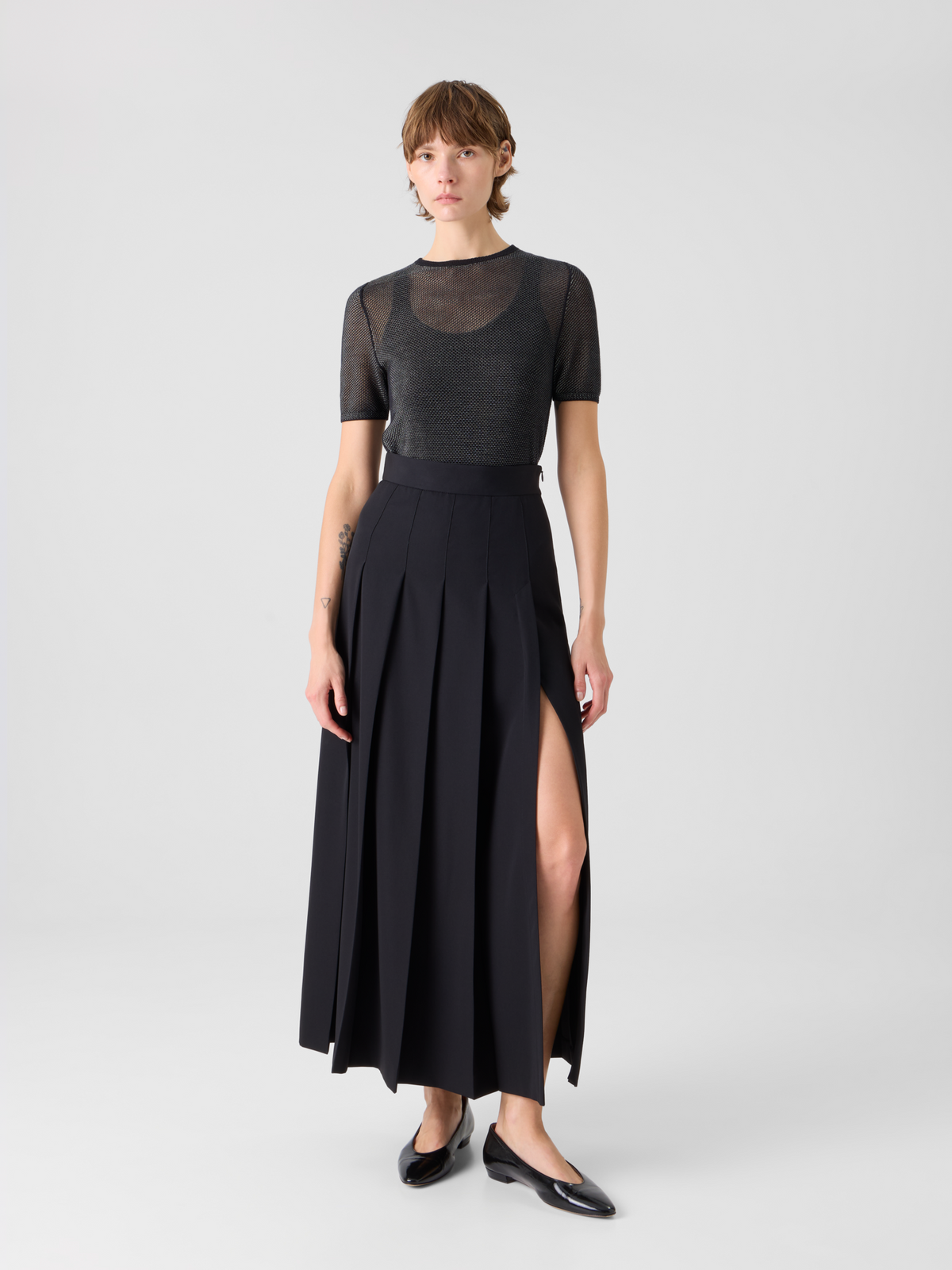 Designer Plissierter Midirock aus Wolle - Schwarz #editorial