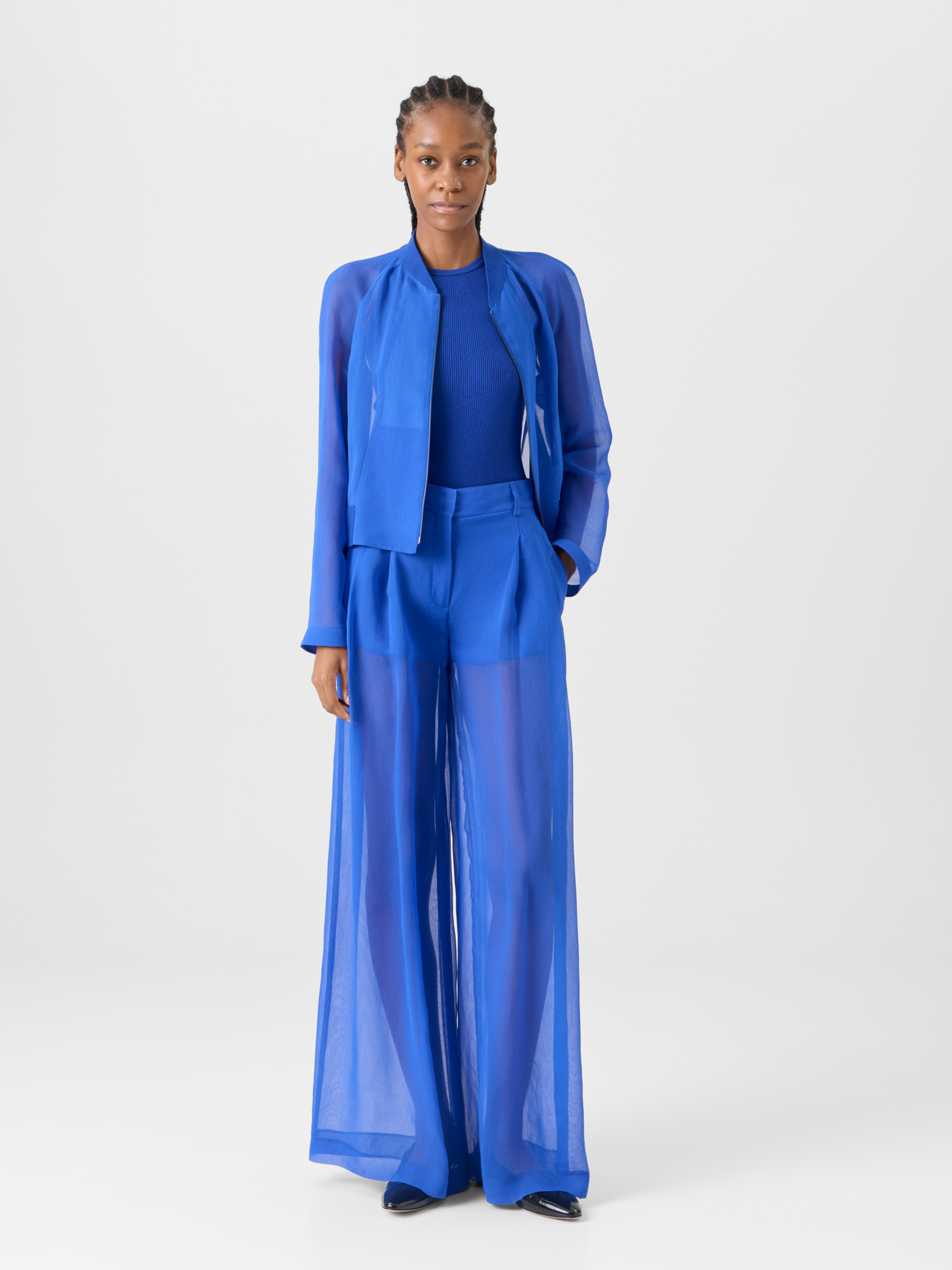 Designer Harina leichter Blouson aus Seidenorganza - Blau