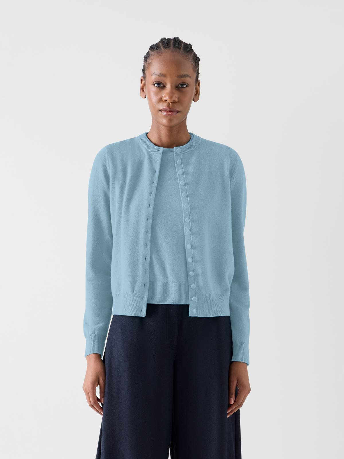 Designer Lässiger Cardigan aus Wolle-Kaschmir - Blau 