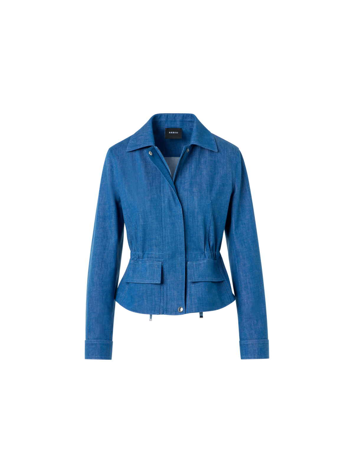 Designer Kurze Jacke aus Baumwoll-Stretch Denim - Blau