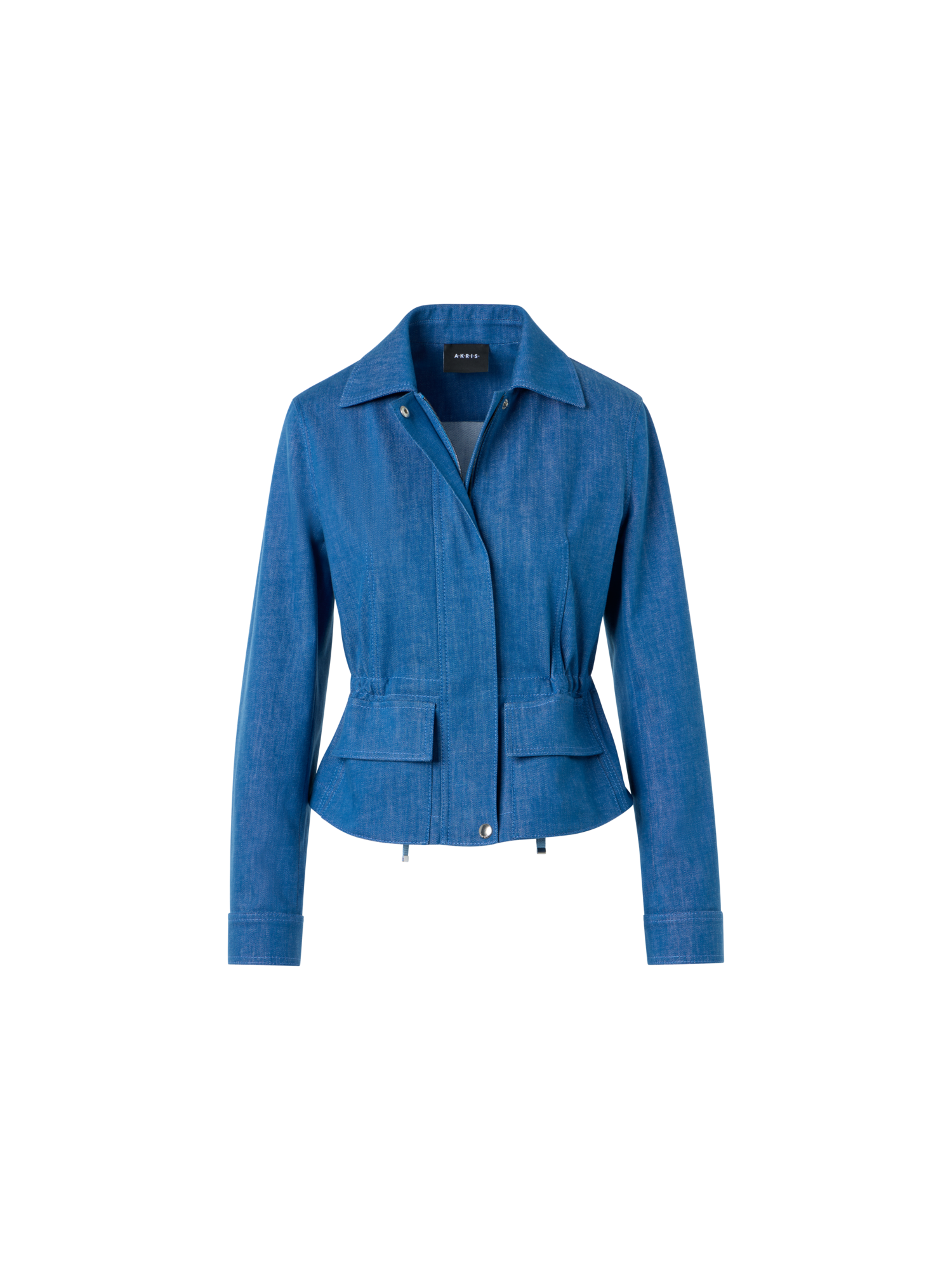 Designer Kurze Jacke aus Baumwoll-Stretch Denim - Blau