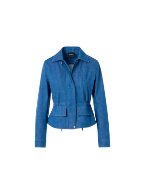 Designer Kurze Jacke aus Baumwoll-Stretch Denim - Blau