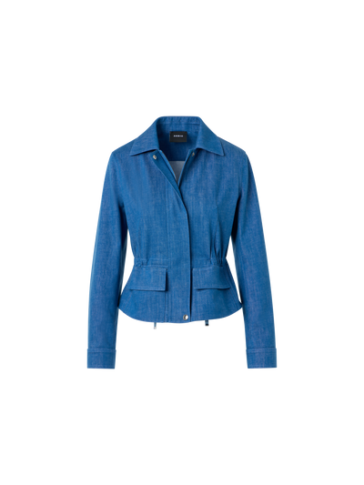 Designer Kurze Jacke aus Baumwoll-Stretch Denim - Blau